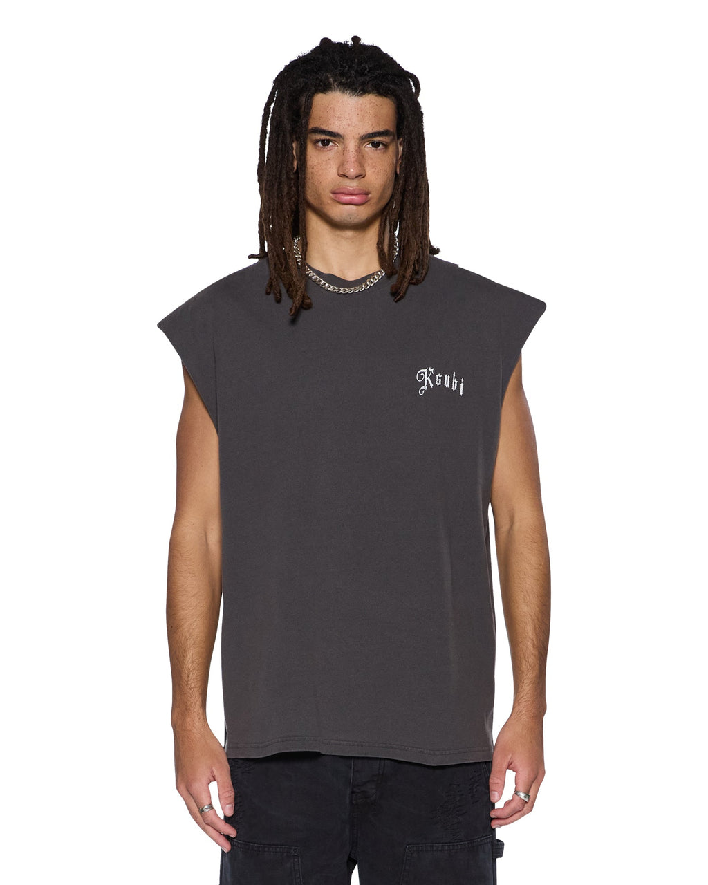 Mens Truckstop Ekcess Cutoff Faded Black Oversized Tees - Grey