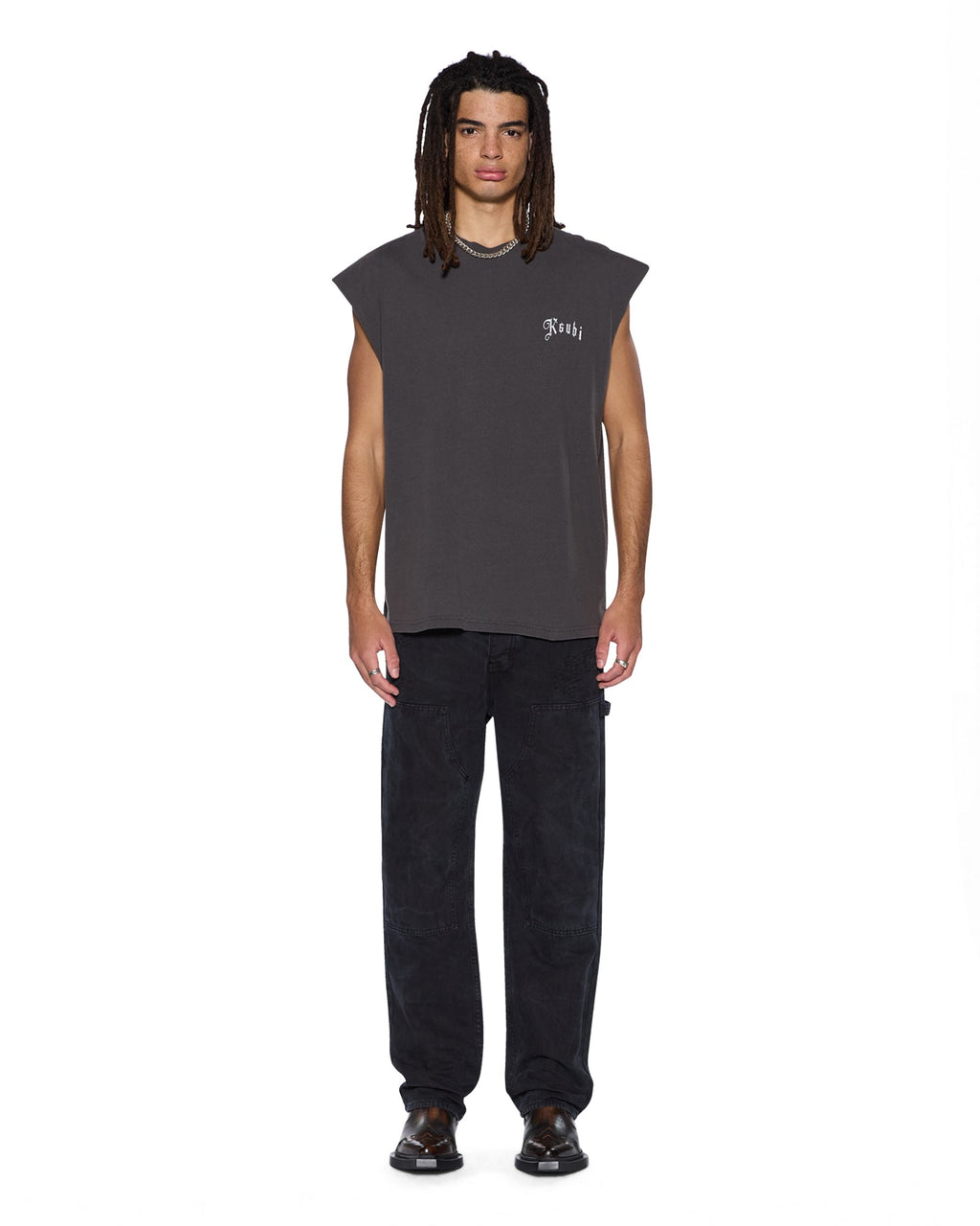 Mens Truckstop Ekcess Cutoff Faded Black Oversized Tees - Grey