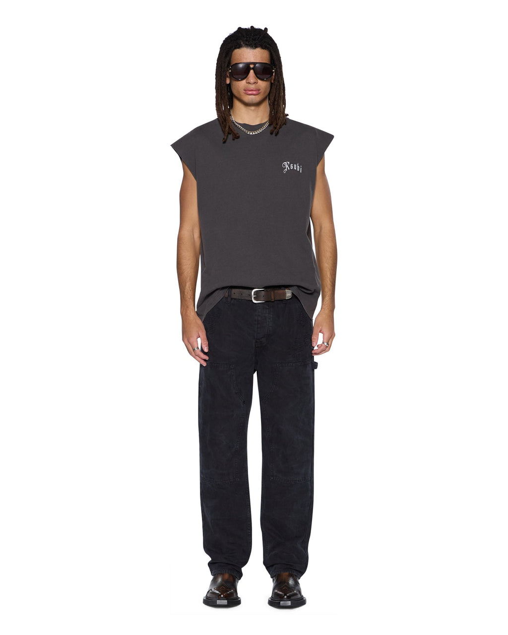 Mens Truckstop Ekcess Cutoff Faded Black Oversized Tees - Grey