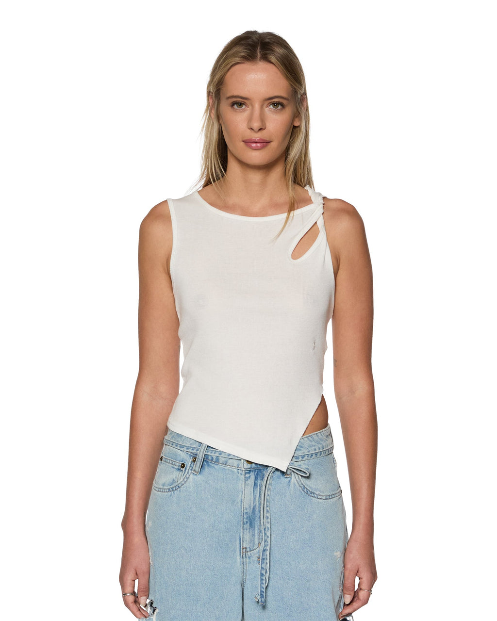 Womens Twisted Tank White Regular Fashion Tops - White