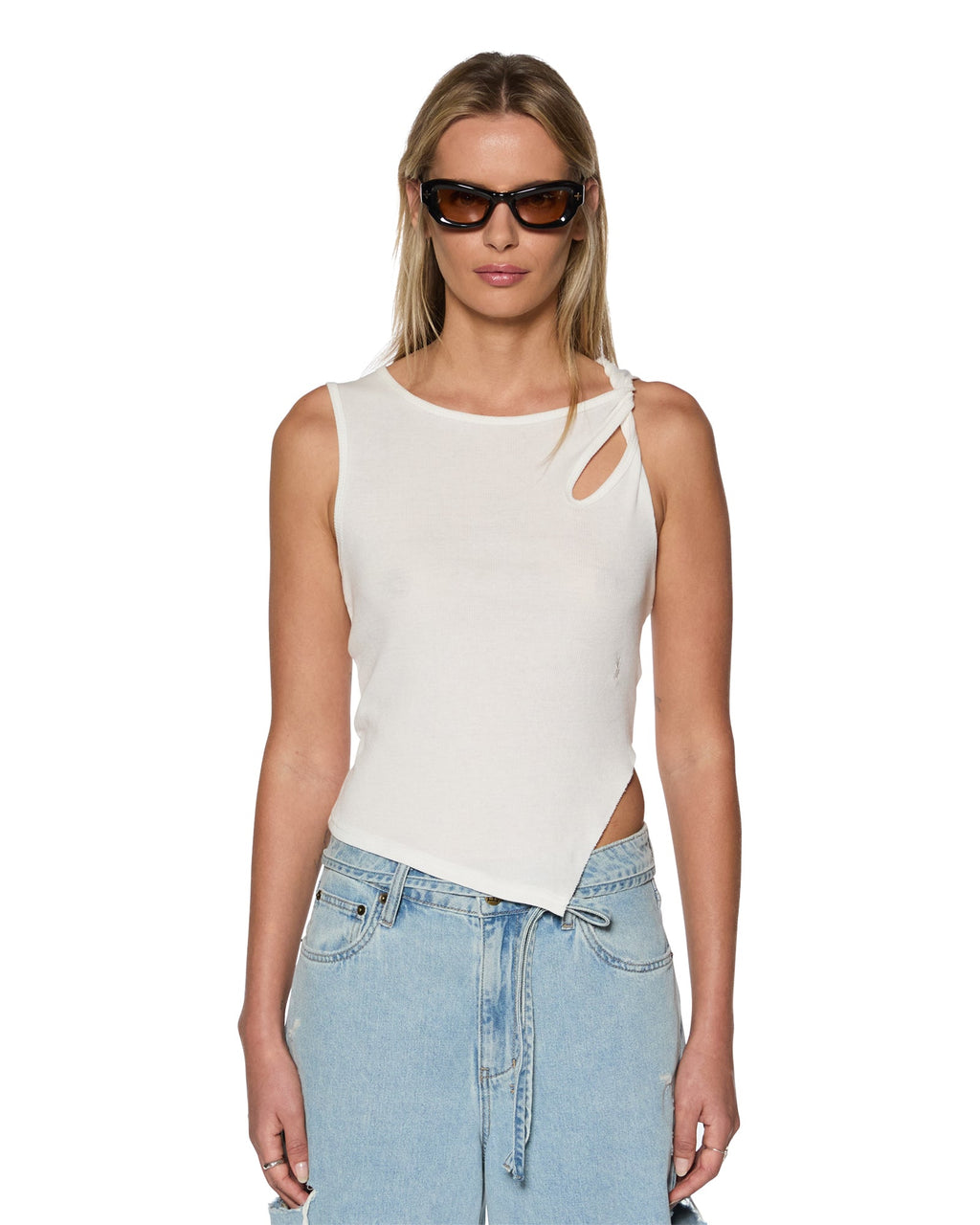 Womens Twisted Tank White Regular Fashion Tops - White