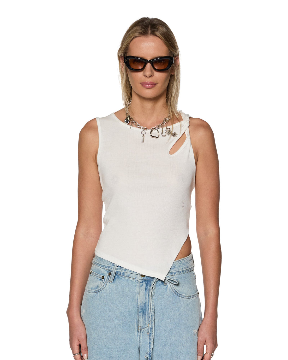 Womens Twisted Tank White Regular Fashion Tops - White