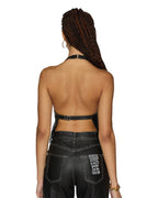 Womens Valentina Halter Top Slicker Fitted Fashion Tops - Black