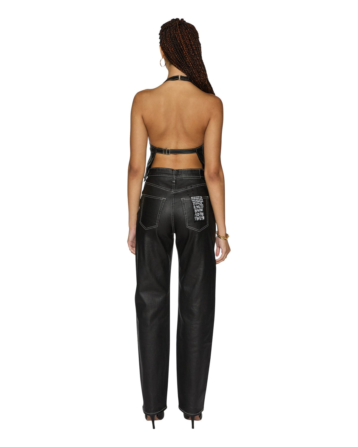 Womens Valentina Halter Top Slicker Fitted Fashion Tops - Black