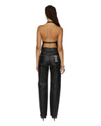 Womens Valentina Halter Top Slicker Fitted Fashion Tops - Black