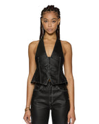 Womens Valentina Halter Top Slicker Fitted Fashion Tops - Black