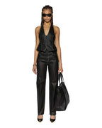 Womens Valentina Halter Top Slicker Fitted Fashion Tops - Black