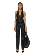 Womens Valentina Halter Top Slicker Fitted Fashion Tops - Black