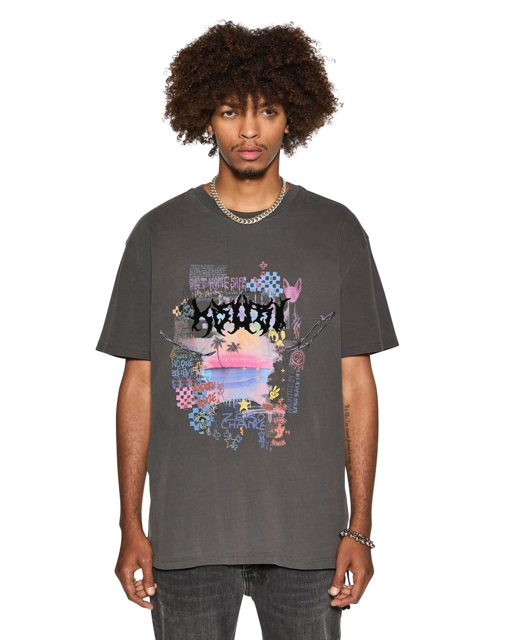 Mens Vandals Biggie Ss Tee Faded Black Oversized Tees - Black