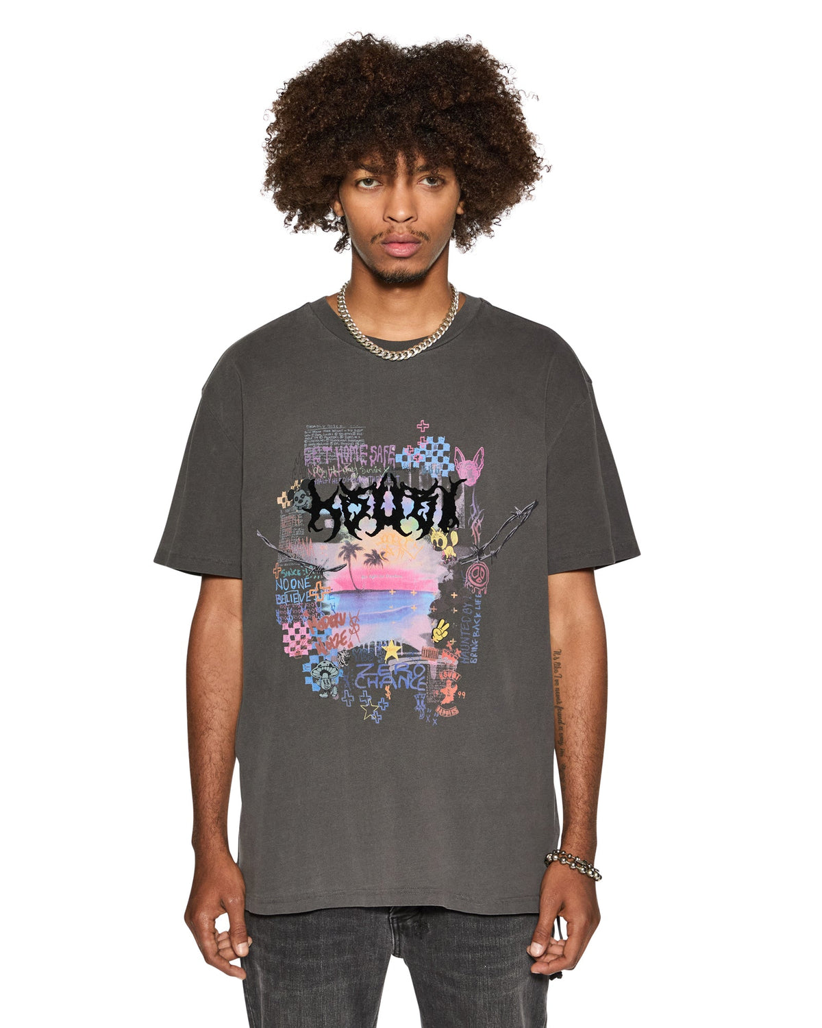 Mens Vandals Biggie Ss Tee Faded Black Oversized Tees - Black