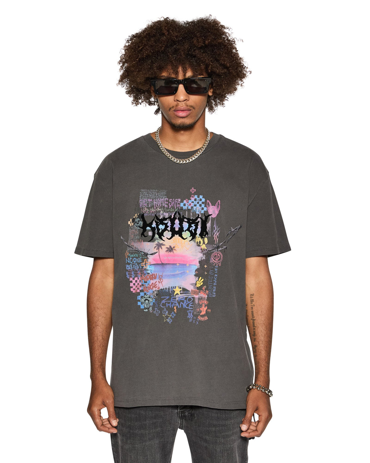 Mens Vandals Biggie Ss Tee Faded Black Oversized Tees - Black