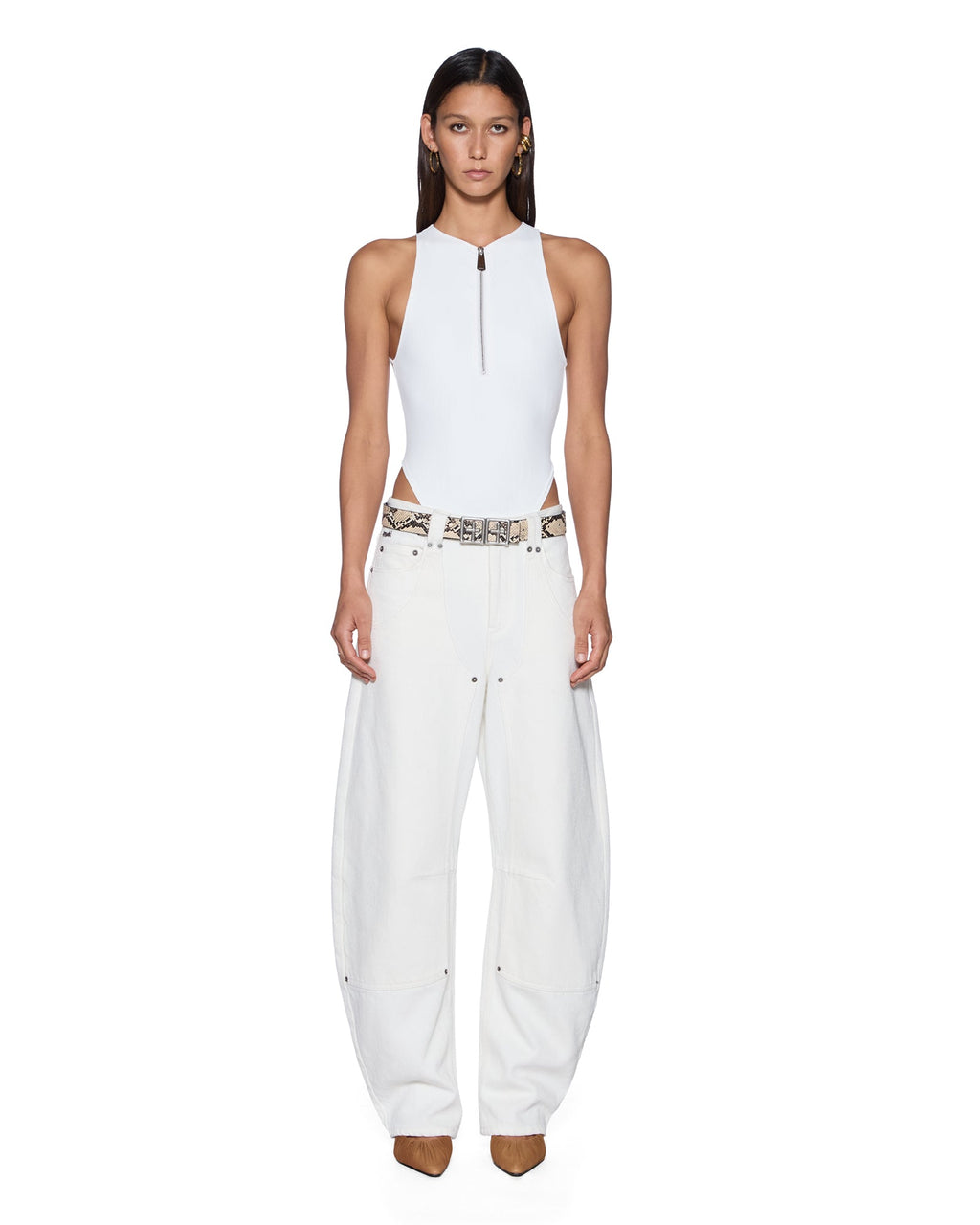 Womens Phillipa Bodysuit White Fitted Fashion Tops - White