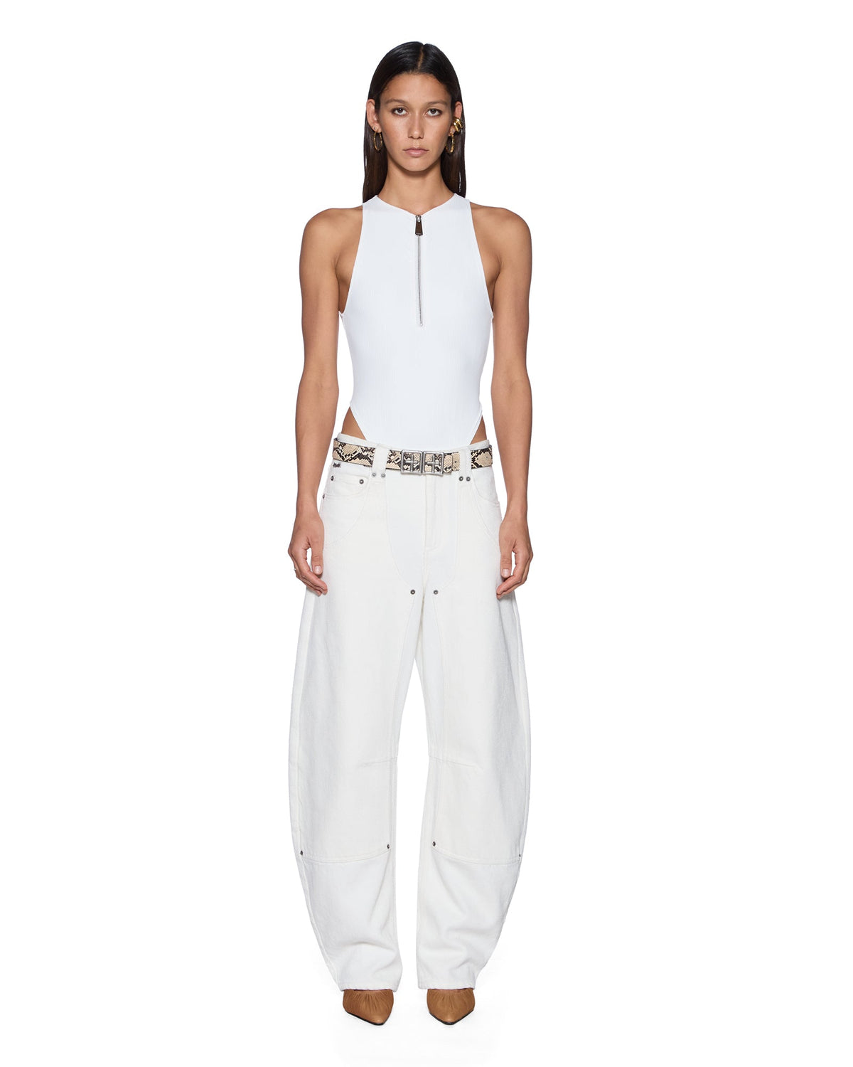 Womens Phillipa Bodysuit White Fitted Fashion Tops - White