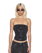 Womens Vampy Bustier Opium High Rollers Fitted Fashion Tops - Black