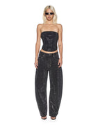 Womens Vampy Bustier Opium High Rollers Fitted Fashion Tops - Black