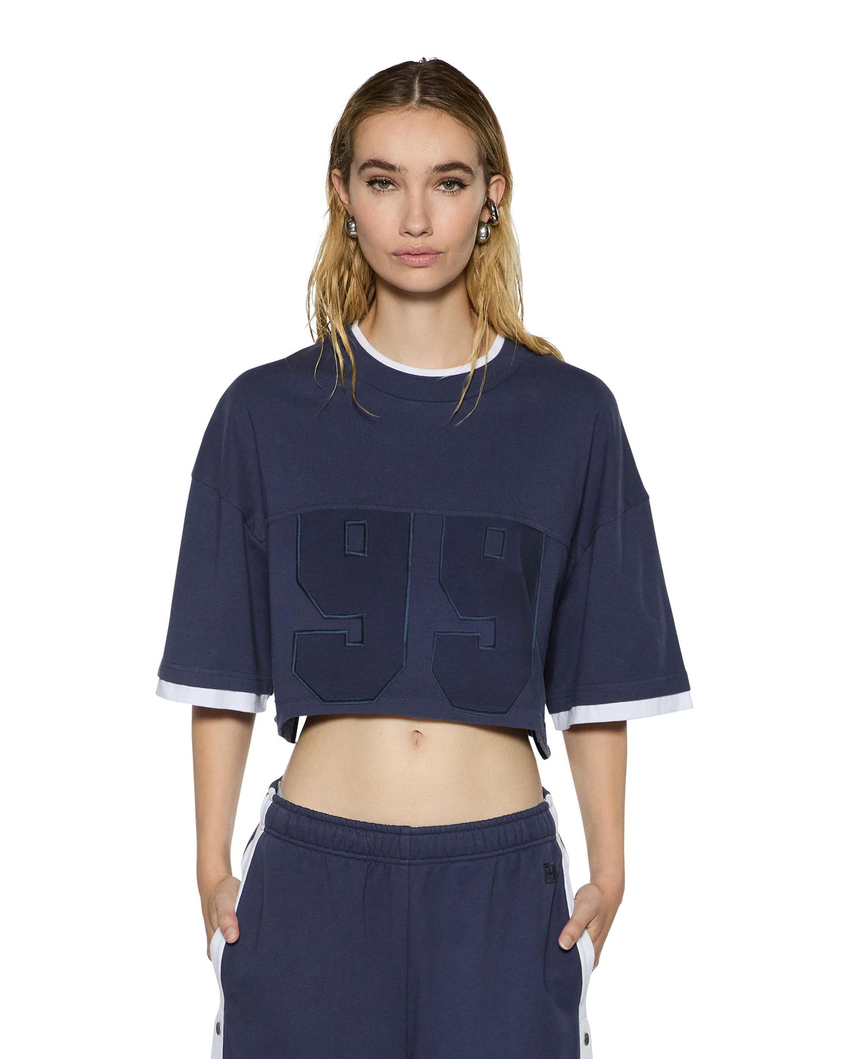Womens 99 Boyfriend Cropped Ss Tee Ink Blue Oversized Tees - Navy