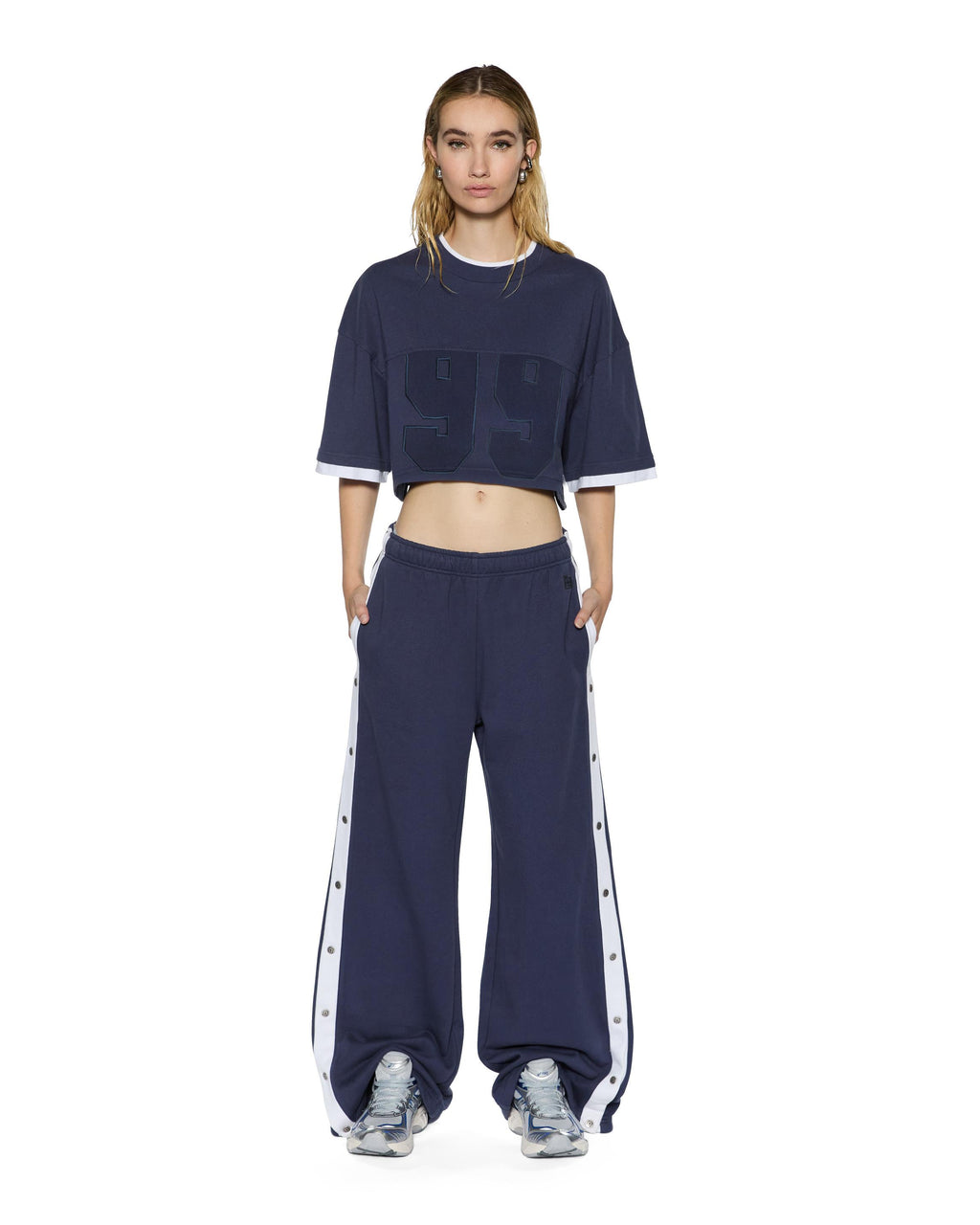 Womens 99 Boyfriend Cropped Ss Tee Ink Blue Oversized Tees - Navy