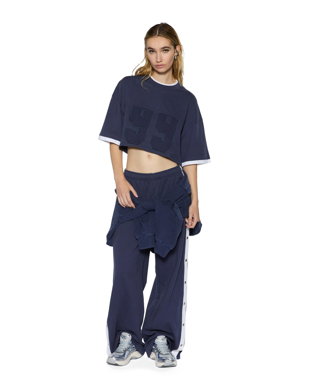 Womens 99 Boyfriend Cropped Ss Tee Ink Blue Oversized Tees - Navy