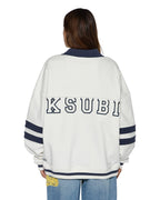 Womens 99 Boyfriend Polo Sweatshirt Vintage White Oversized Fleece - White