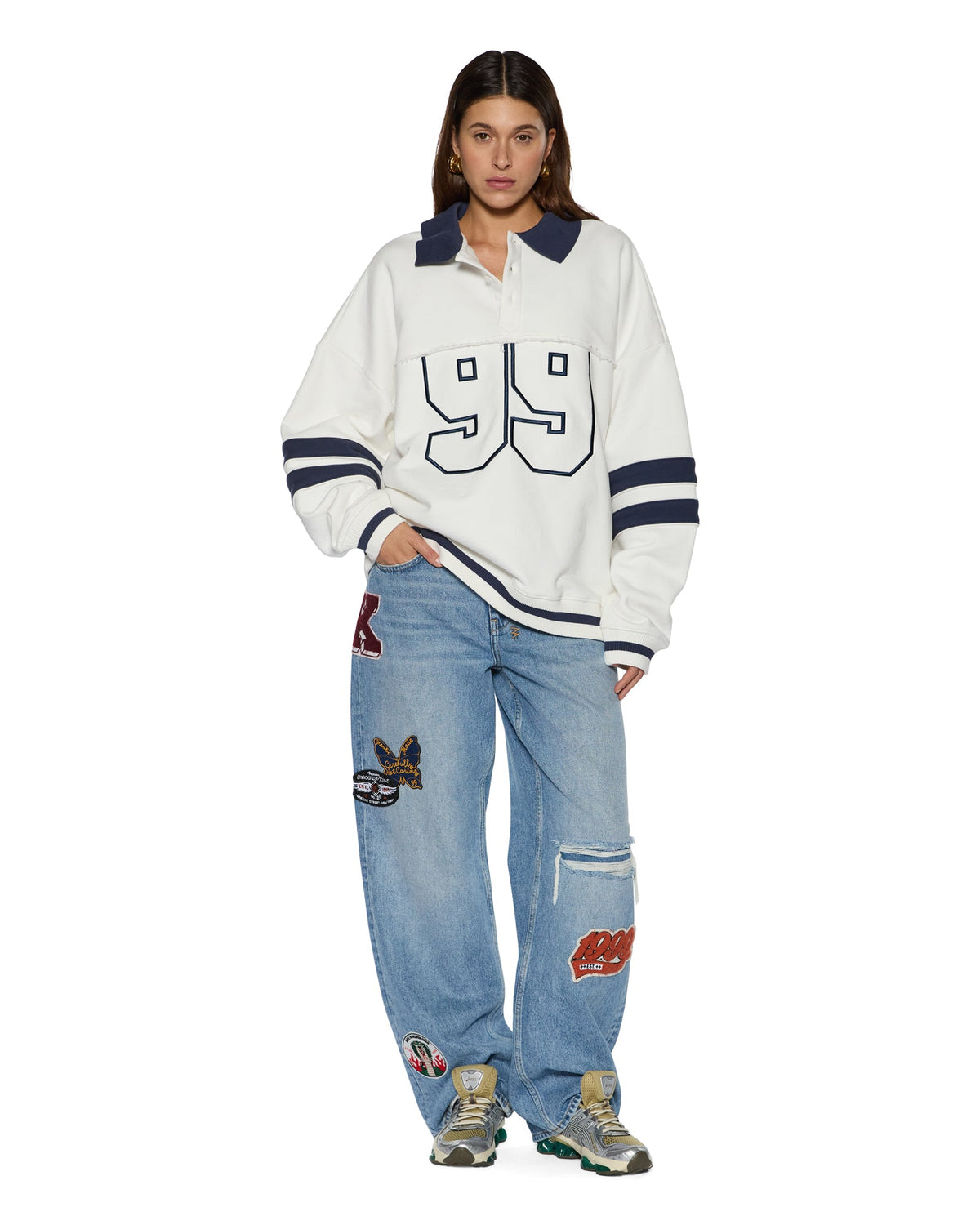 Womens Low Rider Horizon Patch Relaxed Denim Jeans - Denim