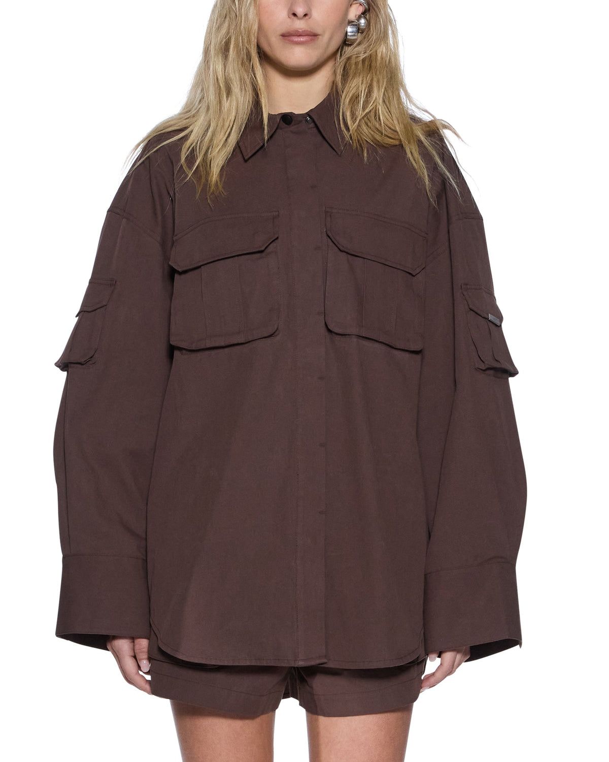 Womens Astra Ls Cargo Shirt Chocolate Oversized Shirts - Brown