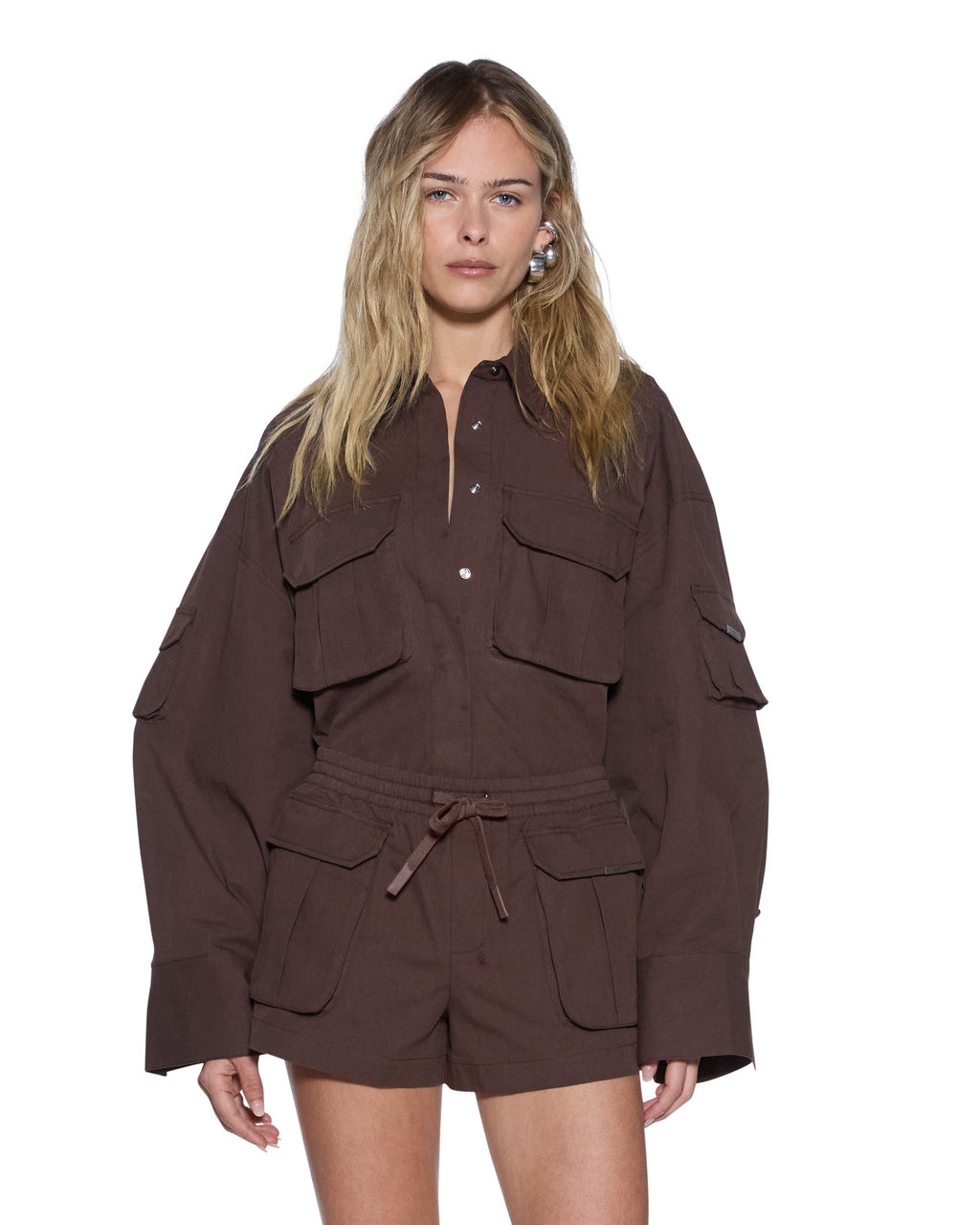 Womens Astra Ls Cargo Shirt Chocolate Oversized Shirts - Brown