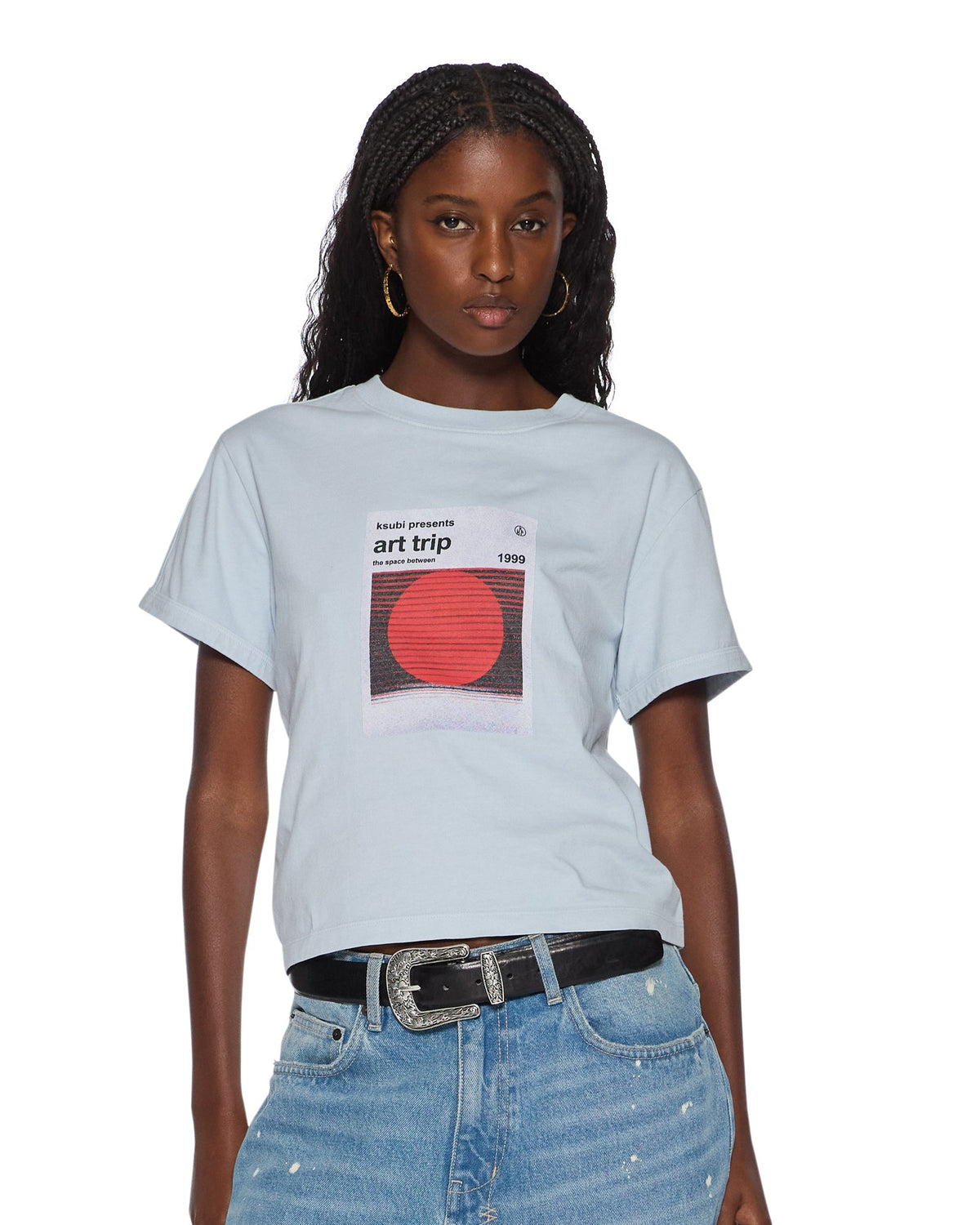 Womens Art Trip Shrunken Cut Out Tee Ice Mist Slim Tees - Blue