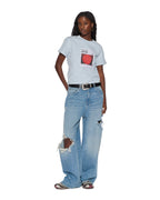 Womens Art Trip Shrunken Cut Out Tee Ice Mist Slim Tees - Blue