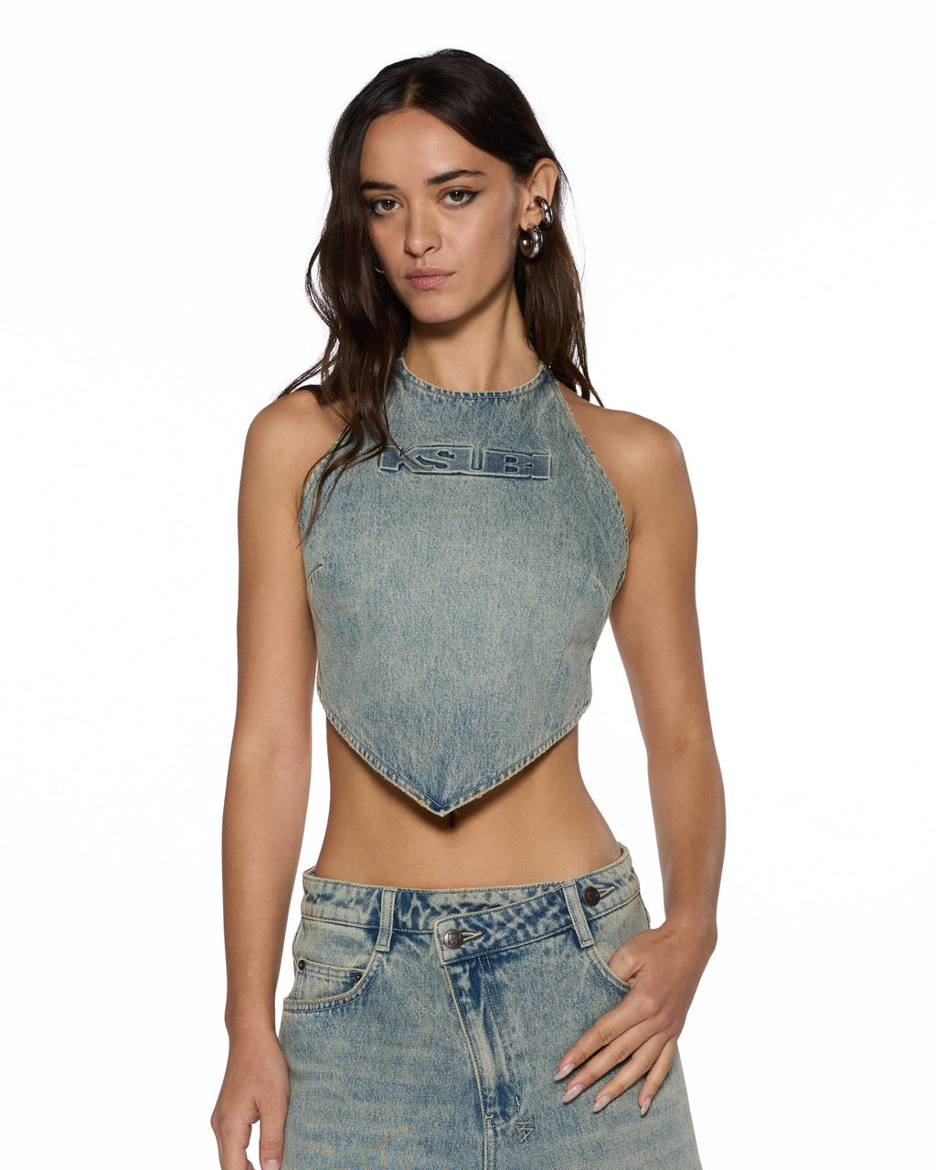Womens Bolt Top Folk Fitted Fashion Tops - Denim