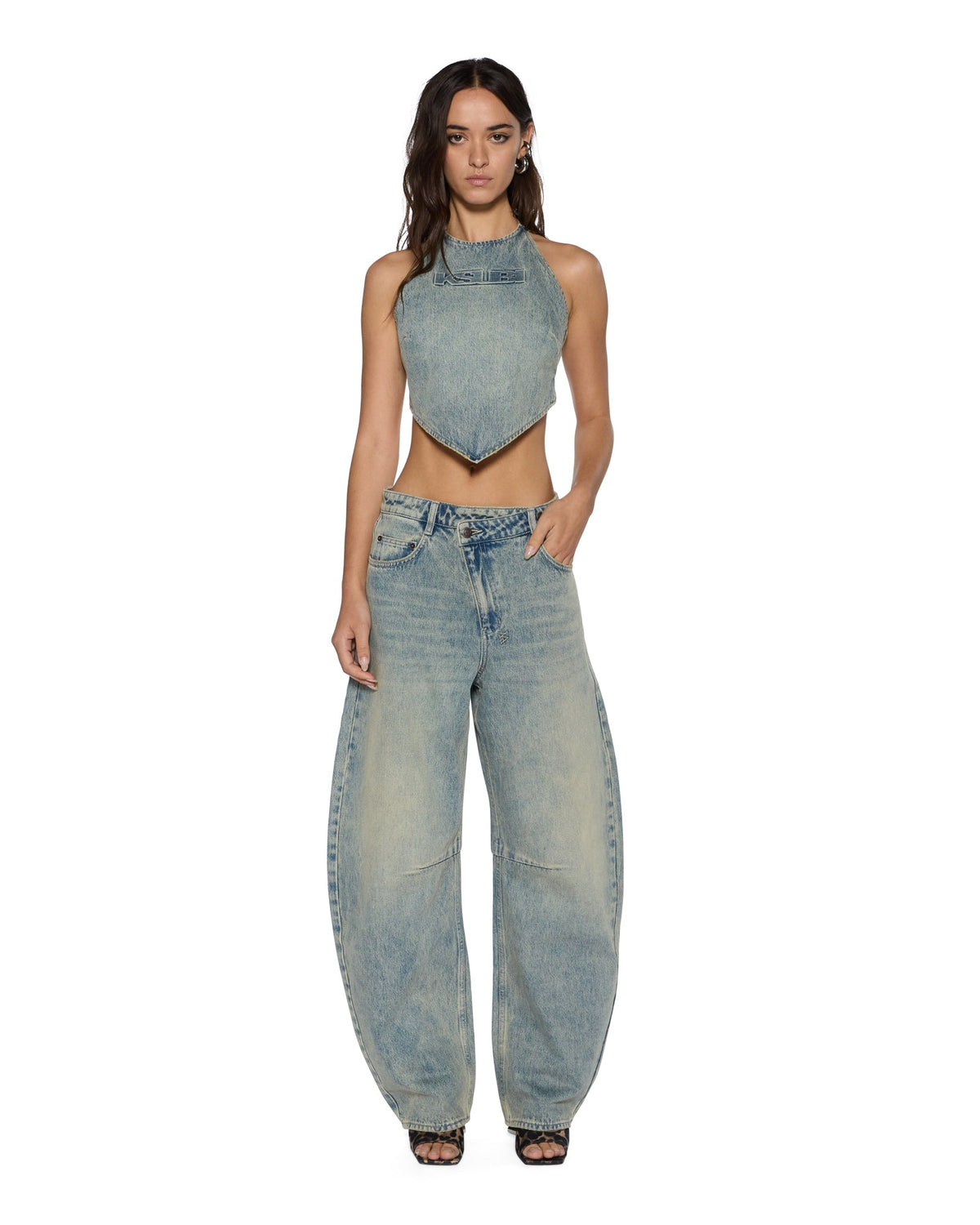 Womens Barrel Jean Folk Barrel Leg Denim Jeans - Denim