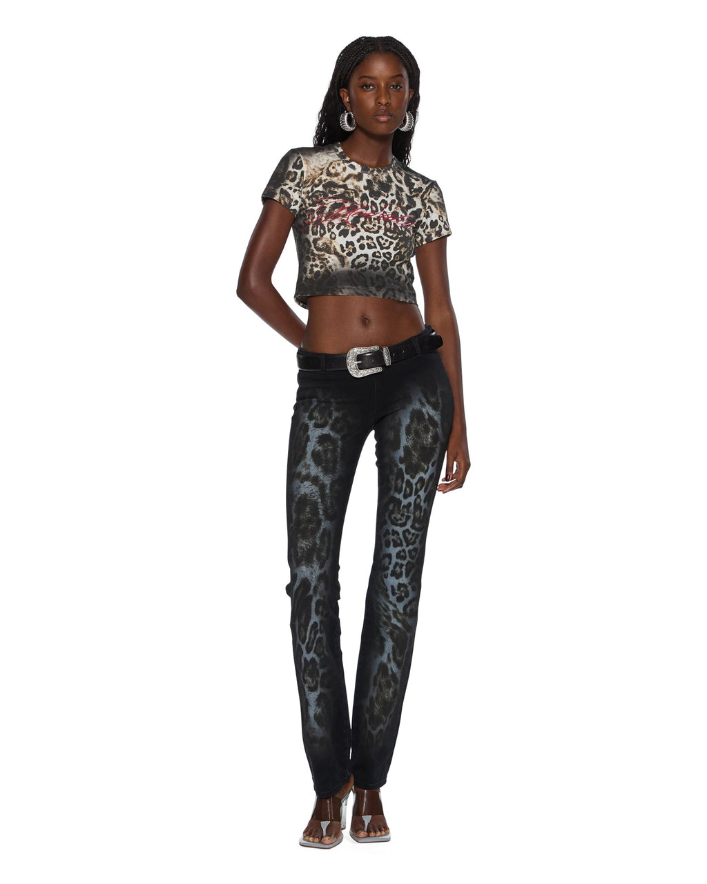 Womens Mowalola Baby Tee Cheetah Fitted Tees - Multi Colour