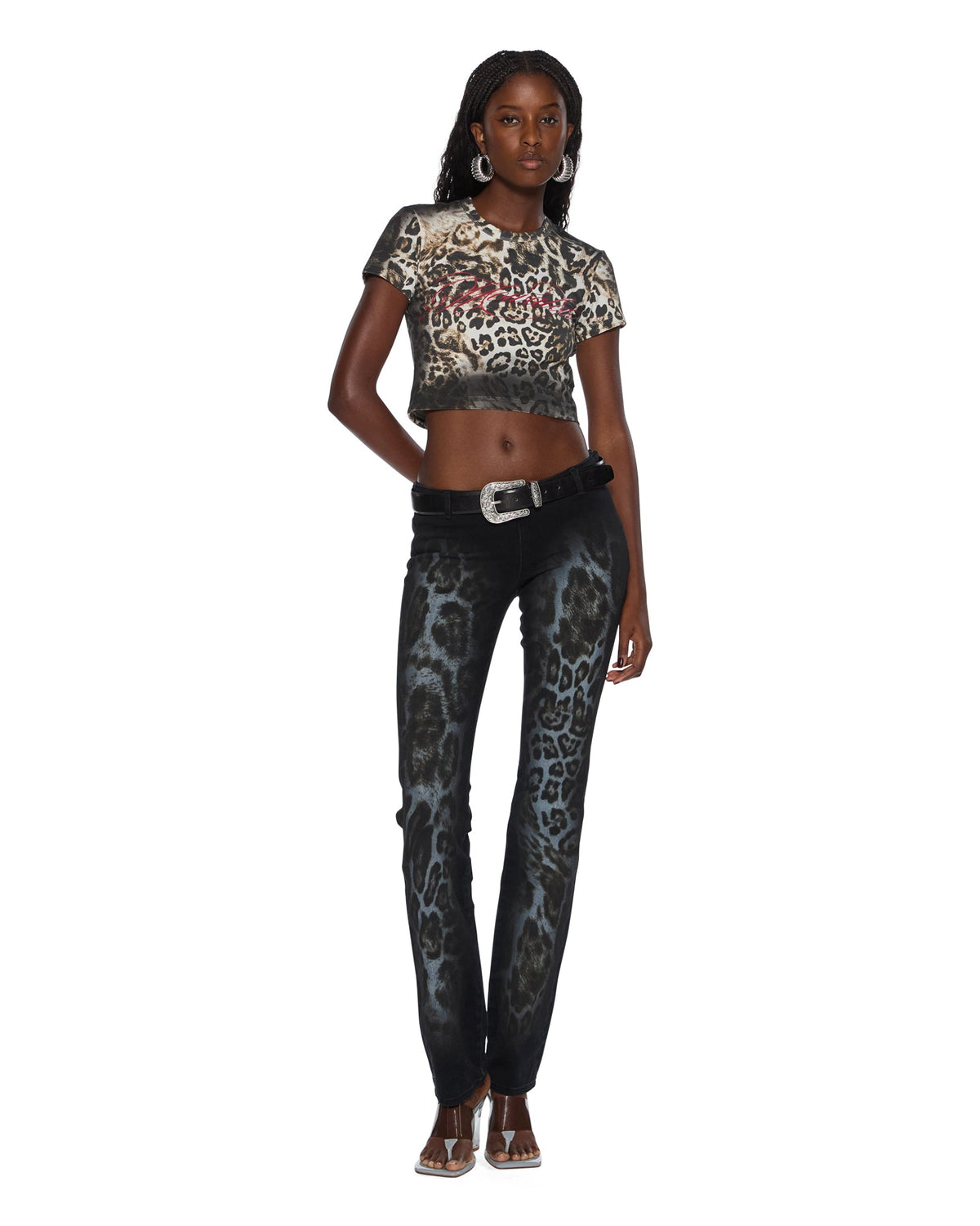 Womens Mowalola Baby Tee Cheetah Fitted Tees - Multi Colour