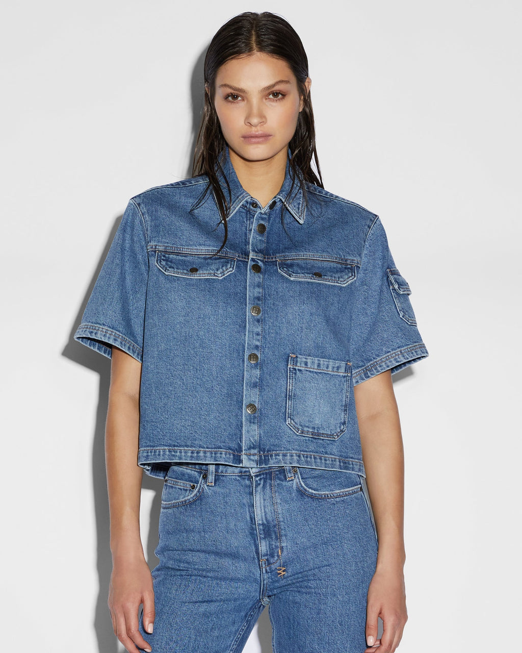 Womens Cargo Ss Shirt Heritage Boxy Shirts - Denim