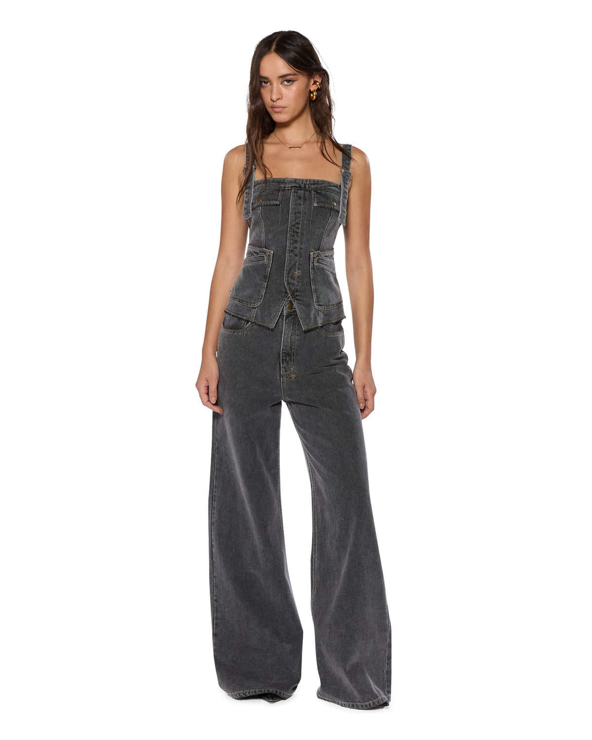 Womens Strider Cinder Wide Denim Jeans - Black