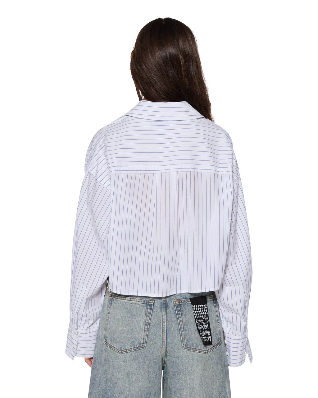 Womens Cropped Astra Ls Shirt Blue Stripe Oversized Shirts - Blue