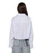 Womens Cropped Astra Ls Shirt Blue Stripe Oversized Shirts - Blue