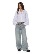 Womens Cropped Astra Ls Shirt Blue Stripe Oversized Shirts - Blue