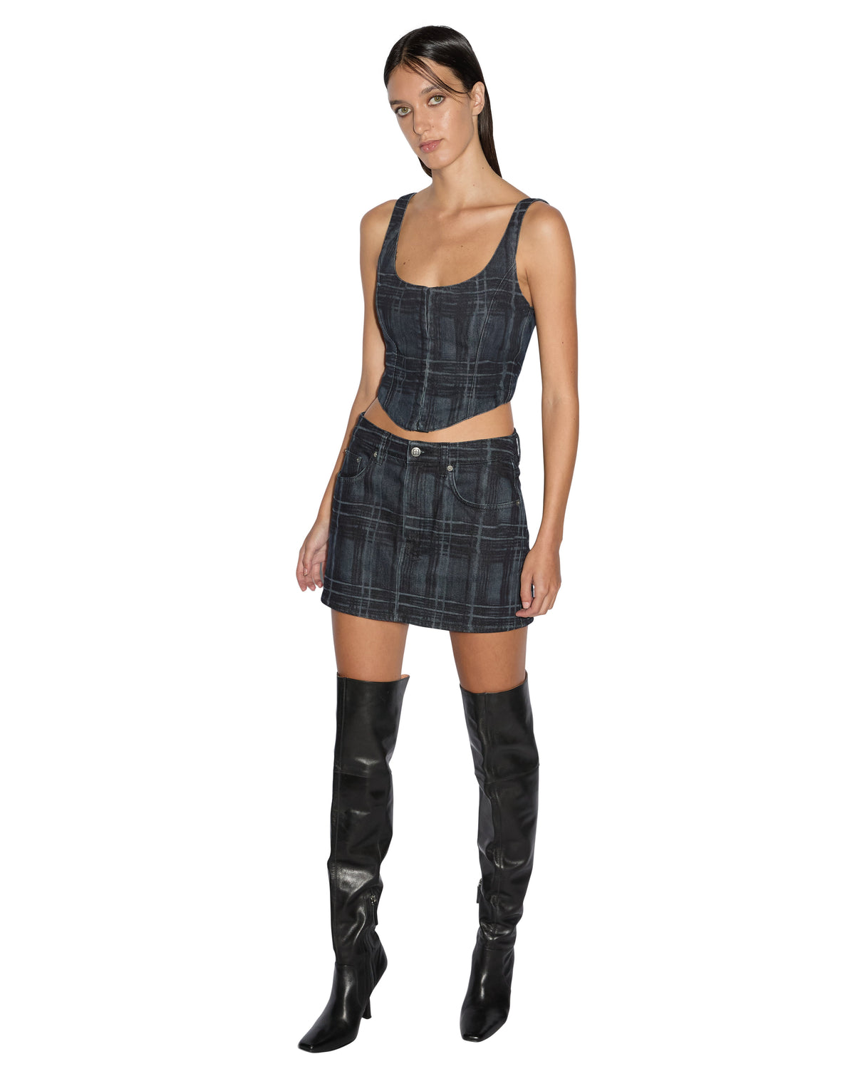 Womens Low Rider Mini Skool Slim Skirts - Denim