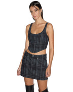 Womens Gigi Bustier Skool Fitted Fashion Tops - Denim