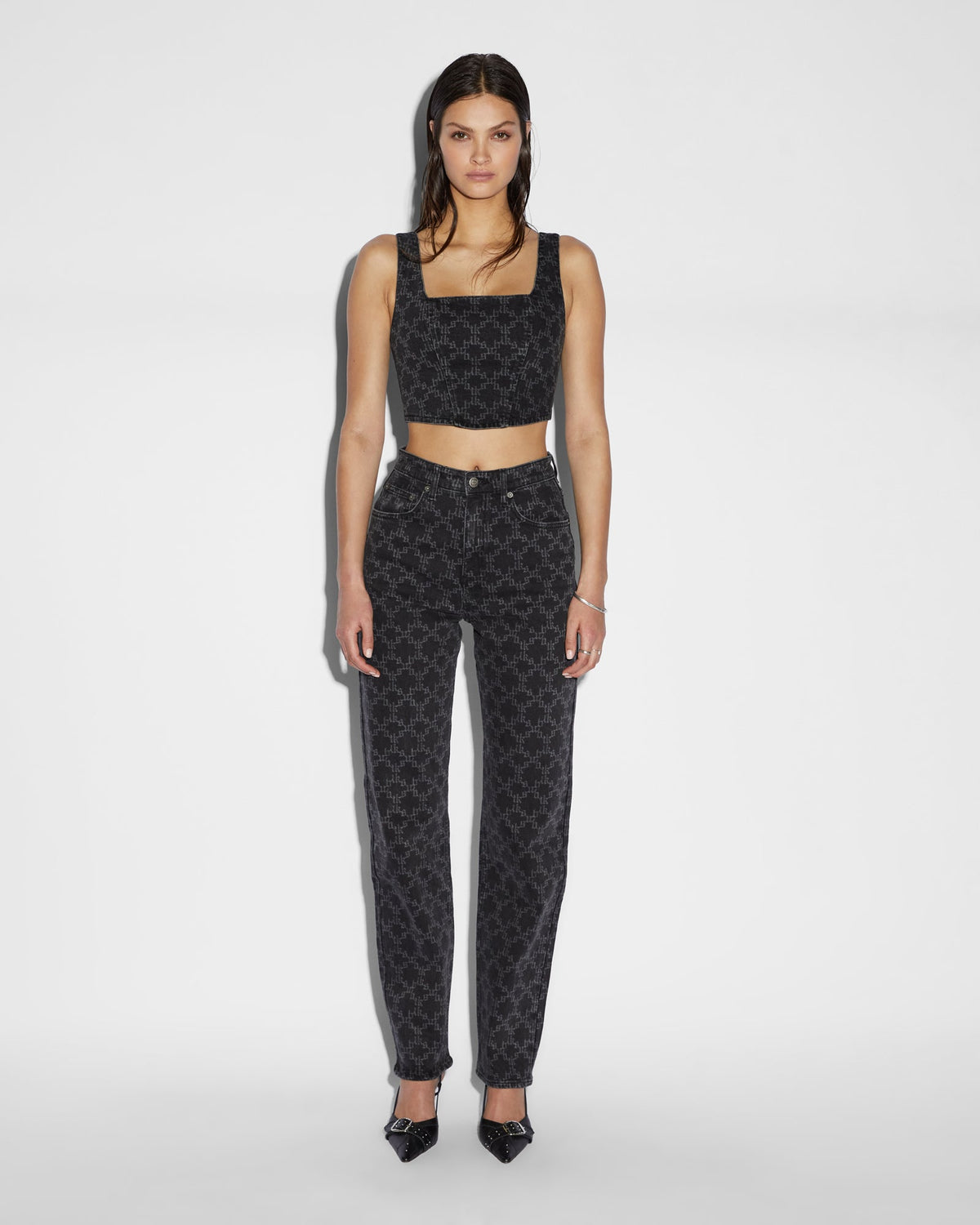 Womens Playback Iconic Eteched Straight Denim Jeans - Black