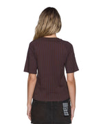 Womens Porter Ss Top Chocolate Pinstripe Slim Fashion Tops - Brown