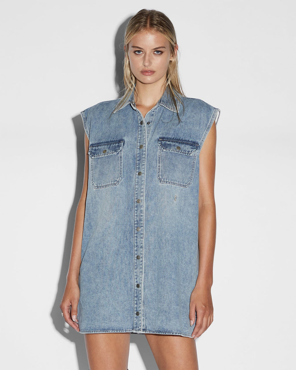 Womens Sleeveless Dress Overkast Oversized Shirts - Denim