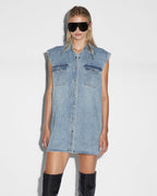 Womens Sleeveless Dress Overkast Oversized Shirts - Denim