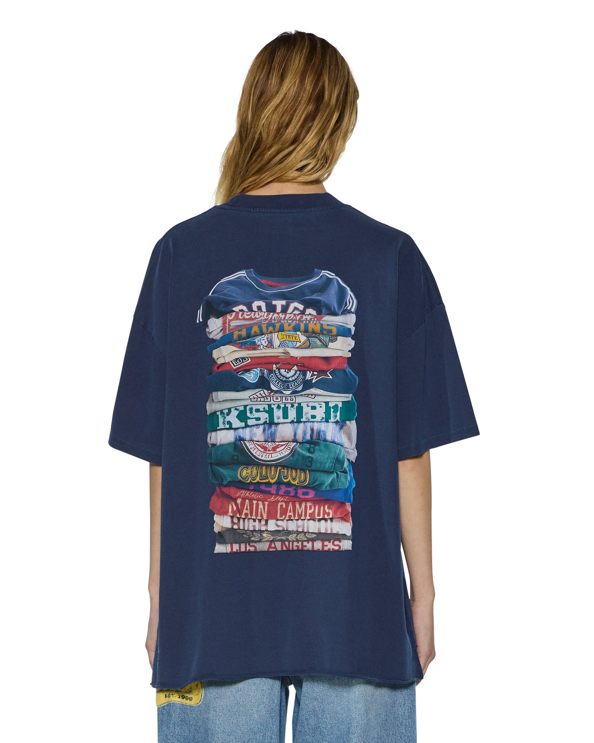 Womens Stacks Boyfriend Ss Tee Ink Blue Baggy Tees - Navy