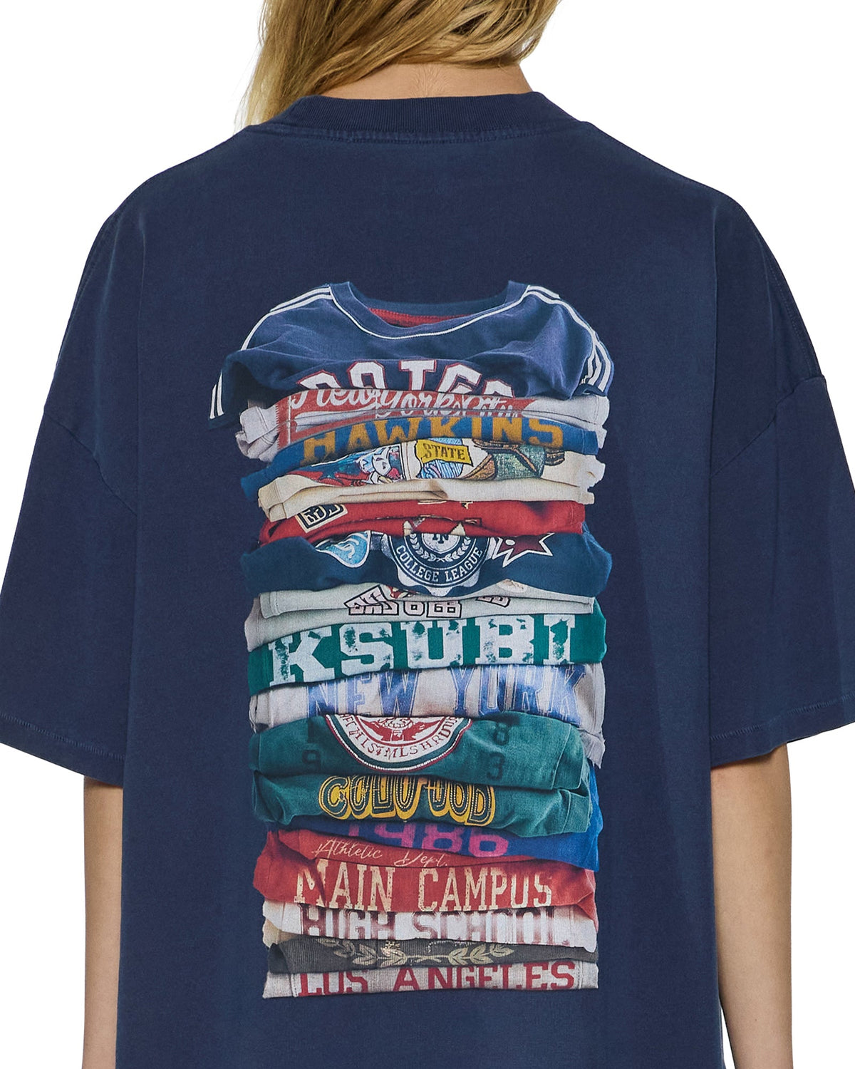 Womens Stacks Boyfriend Ss Tee Ink Blue Baggy Tees - Navy