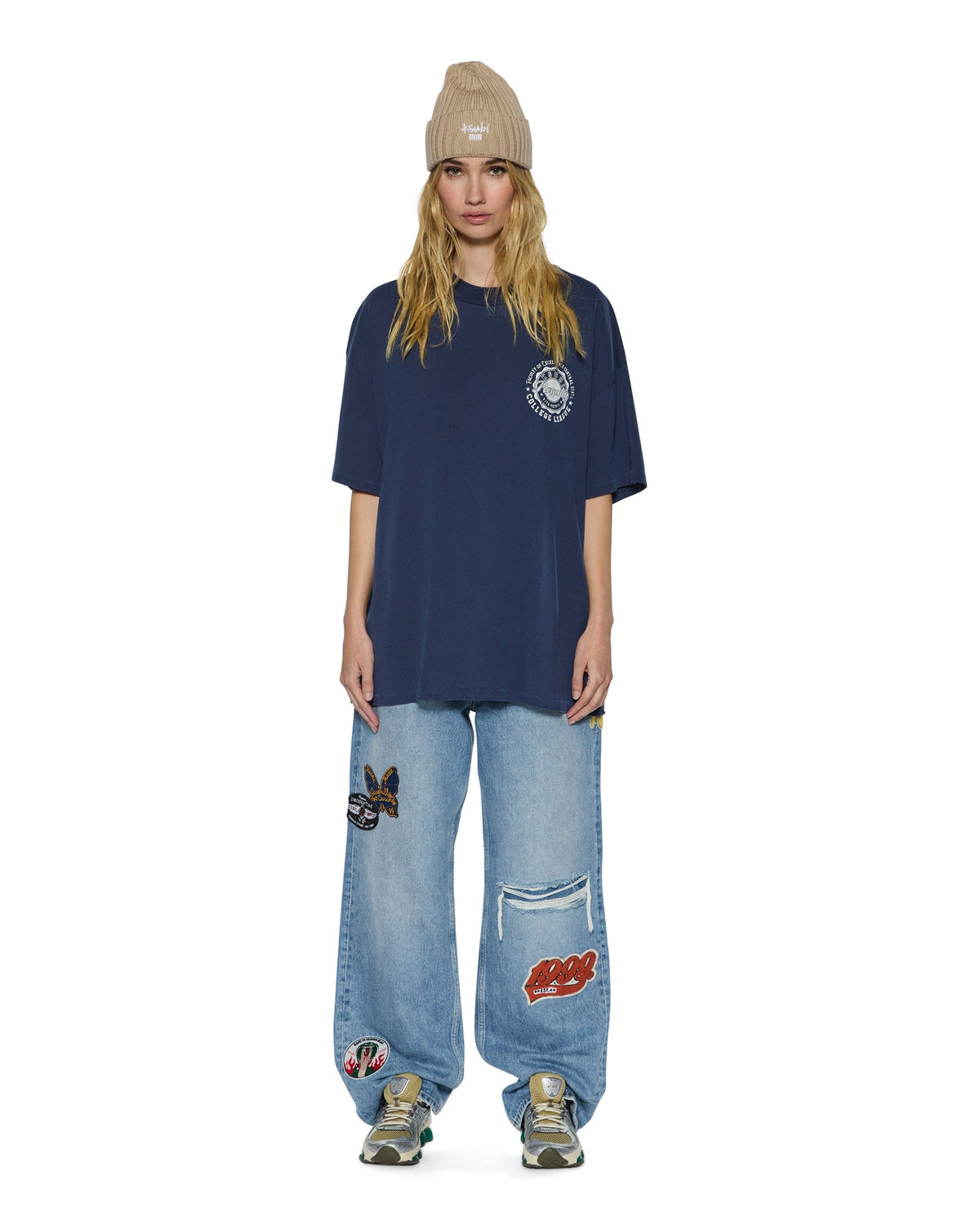 Womens Stacks Boyfriend Ss Tee Ink Blue Baggy Tees - Navy