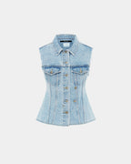 Womens Spark Vest Torn Up Fitted Fashion Tops - Denim