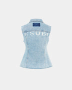 Womens Spark Vest Torn Up Fitted Fashion Tops - Denim