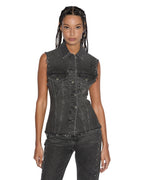 Womens Spark Vest Lovestruck Fitted Fashion Tops - Black