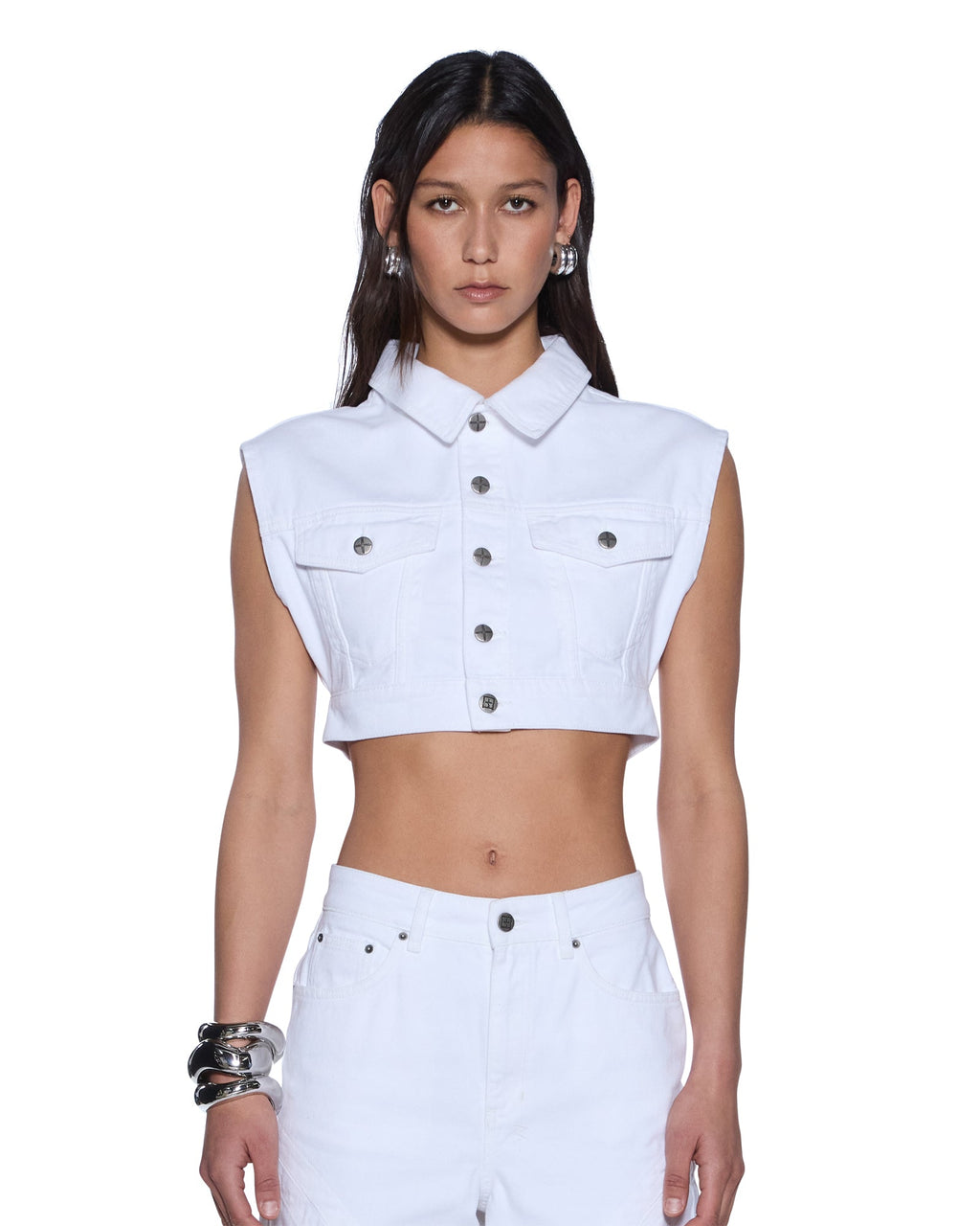 Womens Trucker Vest Fresh Oversized Fashion Tops - White